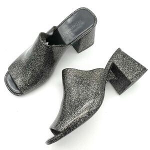 Jeffrey Campbell Petra Block Heel Jelly Slide Black Glitter Sandal Womens Size 7